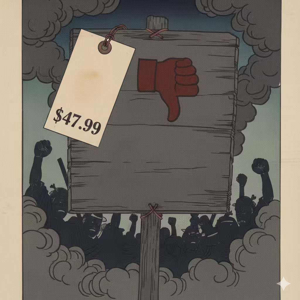 Surreal illustration of a price tag attached to a protest sign